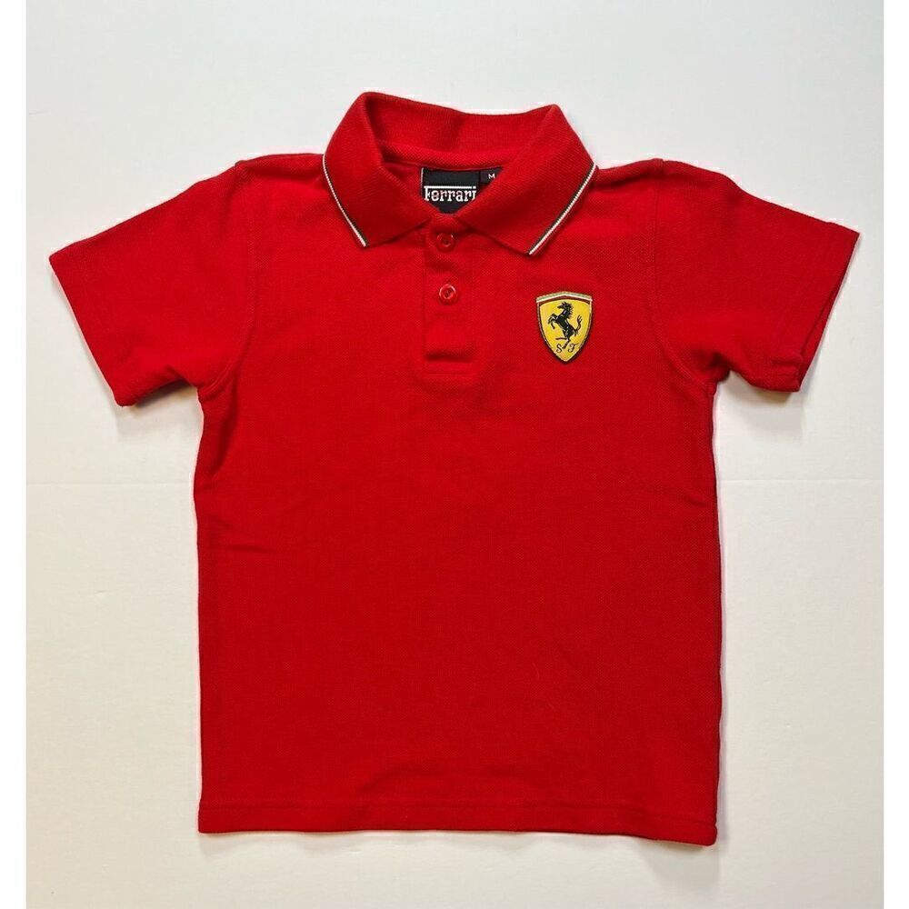 Ferrari Rosso Corsa Red Collar Polo Prancing Horse Crest Little Boys Size Medium